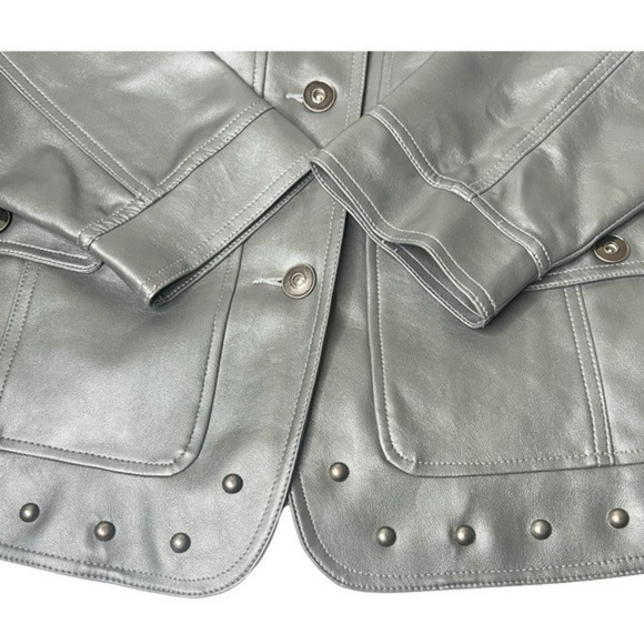 Susan Graver Studded Gunmetal Gray Rocker Moto‎ Jacket Faux Leather Size 1X - Picture 8 of 9